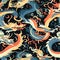 An elegantly minimal seamless pattern featuring stylized renditions of Japanese dragons