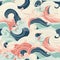 An elegantly minimal seamless pattern featuring stylized renditions of Japanese dragons