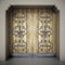 Elegantly ornamented old wooden doors. 3D illustration