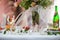 Elegantly tasteful decorated with flowers and ribbons wedding ar