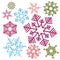 Element for Christmas composition.Silhouette of multicolored textured snowflakes