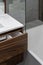 Element of modern drawer in contemporary bathroom