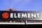 Element text logo and brand sign facade wall shop in street store
