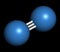 Elemental nitrogen (N2) molecule. Nitrogen gas is the main component of the Earth\\\'s atmosphere. Atoms shown as color coded sphere