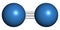 Elemental nitrogen (N2) molecule. Nitrogen gas is the main component of the Earth\\\'s atmosphere. Atoms shown as color coded sphere