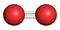 Elemental oxygen O2, molecular model. Atoms are represented as spheres with conventional color coding: oxygen red.