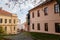 Elementary Art School in medieval royal town Melnik in sunny autumn day, Colorful renaissance and baroque houses, Central Bohemia