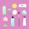 Elements for Girls Face Wash. Makeup Tools. Vector