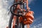 Elements of Hydraulic crawler oil drill machine on blue sky