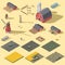 Elements of the infographic of the agrarian industry isometric icon set