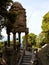 Elements of stucco and statues of the abandoned hotel in angkor style.