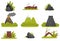 Elements of tropical jungle forest landscape set, volcano, stones, mountains, plants vector Illustration on a white