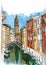 Elements of Venice, Italy. Painted sketch, art work.