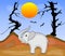 Elephant in Africa arid desert with dry trees, vector illustration