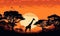 elephant animal giraffe africa silhouette wild safari wildlife sunset nature. Generative AI.