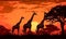 elephant animal safari giraffe wildlife sunset africa nature silhouette wild. Generative AI.