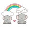 Elephant and baby swing on a rainbow. Mother`s day card.