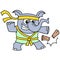Elephant beast is practicing karate breaking wood, doodle icon image kawaii