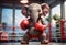 Elephant in boxing gloves on a ring. Generative AI