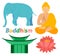 Elephant buddha  Lotus Buddhism religion icons print pattern silhouette meditation Modern  illustration colorful flat design