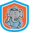 Elephant Builder Holding Hammer Crest Cartoon