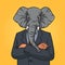 elephant businessman pop art raster illustration