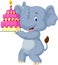 Elephant cartoon with birthday cake