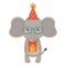 Elephant cartoon with happy birthday icon design