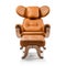 An elephant chair with an orange leather back and footstool, AI