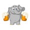 Elephant. Character. He holds a mug of beer and offers a drink. Big collection of isolated elephants. Vector, cartoon
