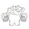 Elephant. Character. He holds a mug of beer and offers a drink. Big collection of isolated elephants. Vector, cartoon