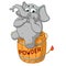 Elephant. Character. Nervous, sitting on a powder keg. Lit the wick. Big collection of isolated elephants. Vector, cartoon.