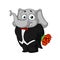 Elephant. Character. In a tuxedo, holding a bouquet of flowers. Big collection of isolated elephants. Vector, cartoon