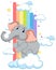 An elephant climbing a vibrant rainbow