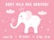 Elephant and Clouds. Baby Girl Birth Announcement Card Template