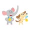 Elephant and dog, puppy characters, champions with golden winner medals