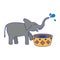 Elephant drinking water from pot cartoon blue lines