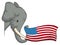 Elephant face peeking out with waving American flag, Vector illustration