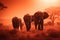 Elephant Family Sunset in African Savanna