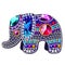 Elephant figurine made of precious stones in the form of a brooch isolated on white background. Vector cartoon close-up