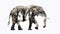 elephant full body side silhouette with double exposure of African savannah silhouette on white background