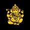 Elephant Ganesh, golden silhouette on black background,