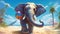 A Elephant gleefully playing beach volleyball, reflecting a fun-filled summer day Generative AI
