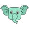 Elephant head long proboscis faced smiling happily, doodle icon drawing