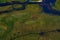 Elephant herd. Africa aerial landscape, green river, Okavango delta in Botswana. Lakes and rivers, view from airplane, South