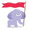 Elephant holding flag/sign