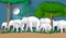 Elephant horde in forest of paper art style ,vector, illustration with conserve wildlife reserve concept