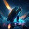 Elephant on the ice floe. Polar landscape. 3d render AI generated