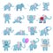 Elephant icons set, cartoon style