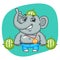 Elephant in Jeans Pants Raises Barbell of Watermelons